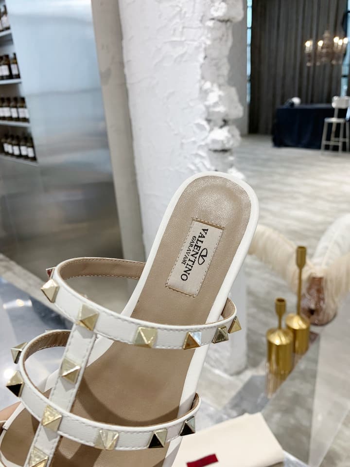 Valentino Studded Sheepskin Flat Sandals in Black
