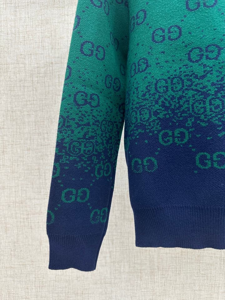 Gucci Gradient Double G Knit Cardigan in Green To Navy Gradient