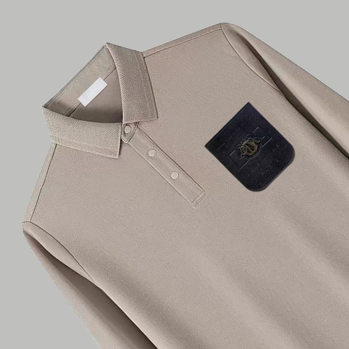 Dior Silk Long Sleeve Polo Shirt with Metal Patch in White With Solid Pocket