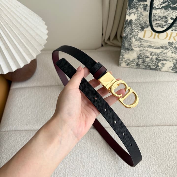 Dior Reversible Calfskin CD Buckle Belt in Black/burgundy With Gold Hardware