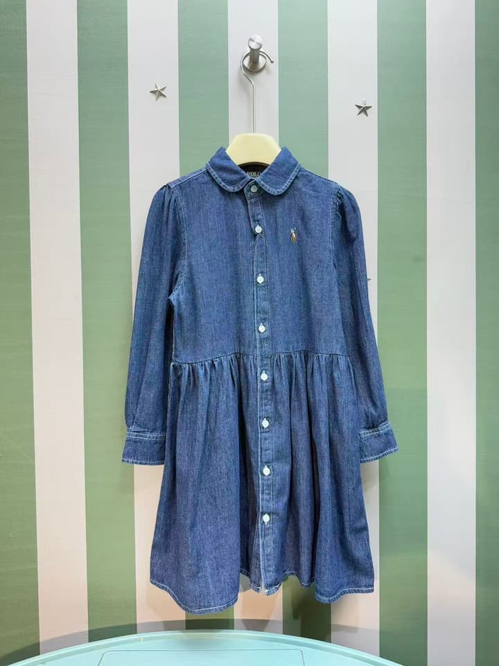 Ralph Lauren Kids Denim Shirt Dress – 2025SS – Kids Collection in Medium Blue Denim