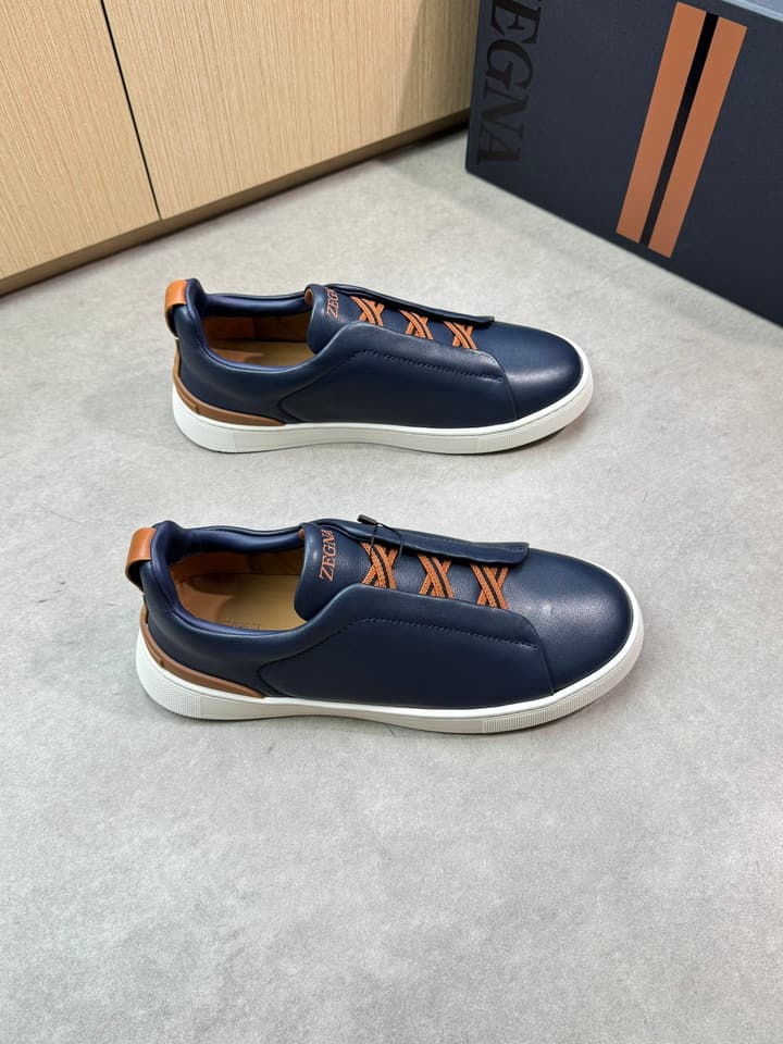 Zegna Triple Stitch Nappa Leather Slip-On Sneakers in Black