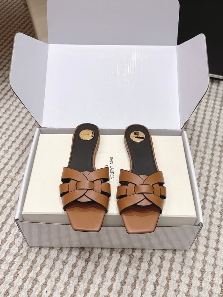 Saint Laurent Melody Square Toe Flat Sandals – 2026SS in Burgundy Patent