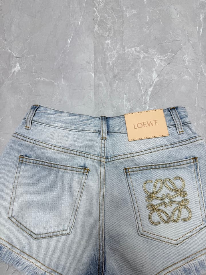 Loewe Embroidered Fringe High-Waist Denim Shorts – 26SS in Light Blue