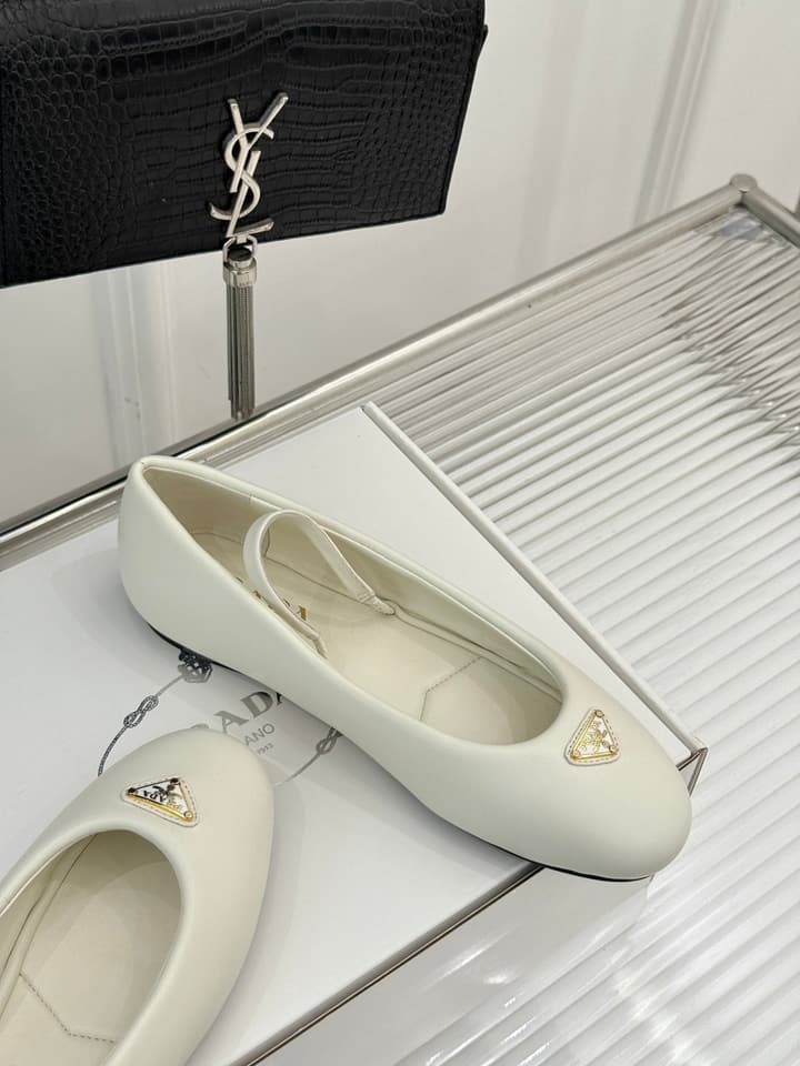 Prada Classic Mary Jane Flats in Cream