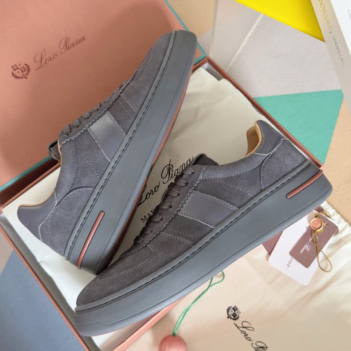 Loro Piana Newport Walk Thick Sole Sneakers in Dark Gray Suede