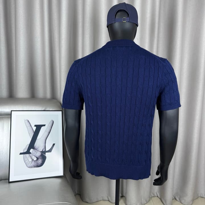 Ralph Lauren Classic Cable Knit Polo Sweater in Black