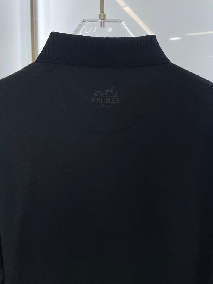 Hermès Men's Casual Long Sleeve Polo Shirt in Dark Navy Polo