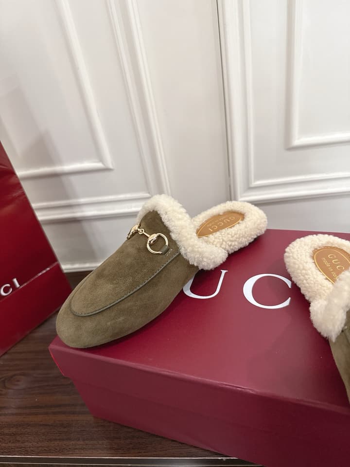 Gucci Princetown Merino Wool Mules in Black Suede With Silver Hardware