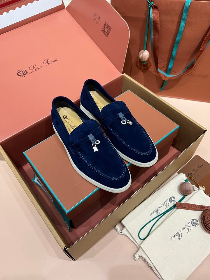Loro Piana My Charms Suede Loafers in Dark Blue