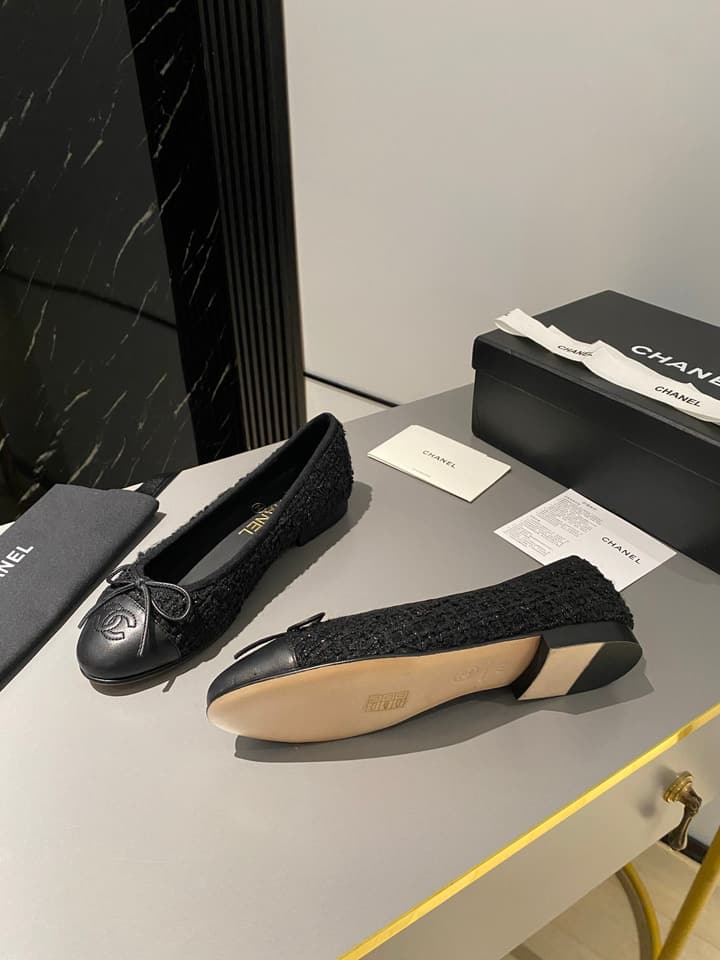 Chanel Classic Ballet Flats in Tan With Black Cap Toe