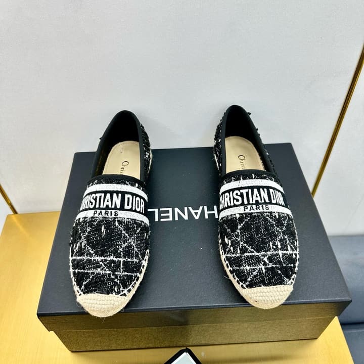 Dior Granville Embroidered Espadrille Flats in Beige/brown Oblique Pattern