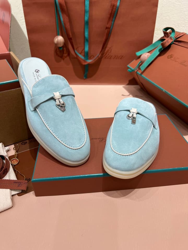 Loro Piana Women's Mules in Aqua Blue Suede