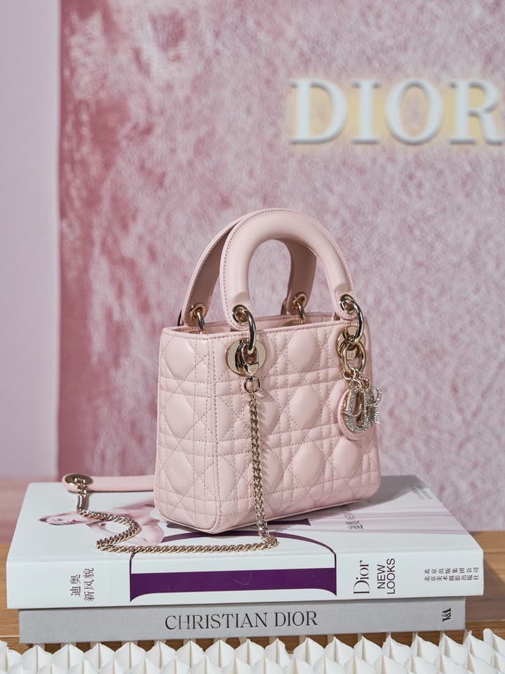 Dior Classic Lady Lambskin Handbag in Blush Pink