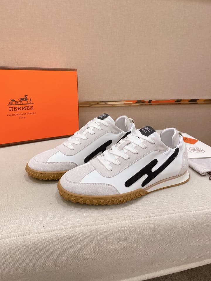 Hermès Suede and Goatskin H Detail Sneakers