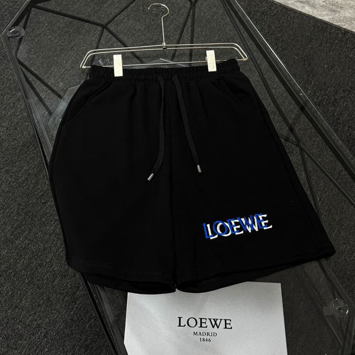 Loewe Classic Element Embroidered Shorts in Black With Blue Anagram Logo