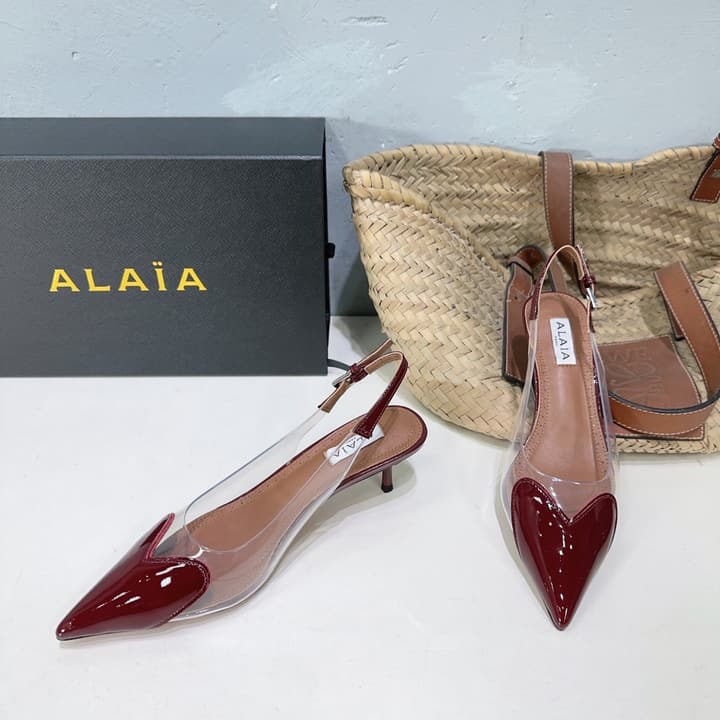Alaïa Heart PVC Pointed Toe Slingback Mules – Spring/Summer 2025 in Red Patent Toe / Clear Pvc