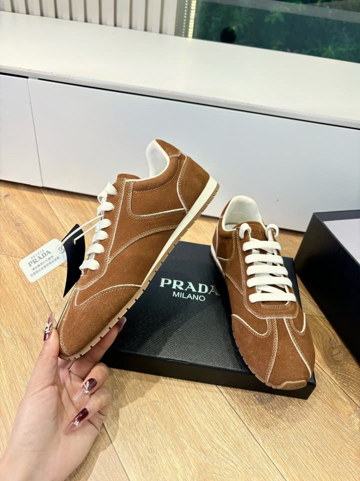 Prada FW25 German Training Shoes in Dark Brown Suede