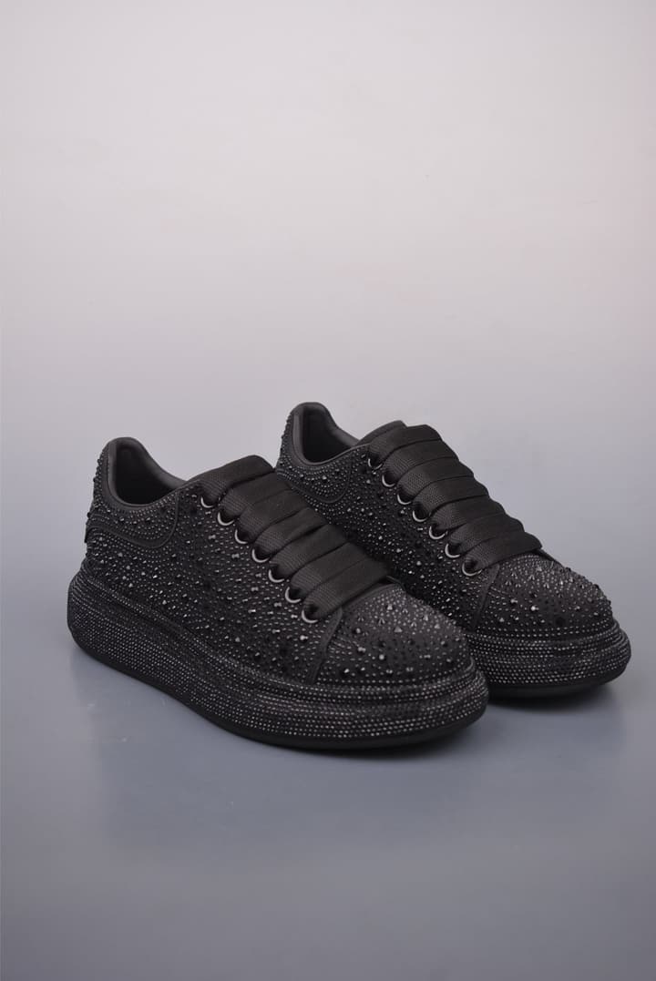 Alexander McQueen Rhinestone Sneakers in All Black Embossed