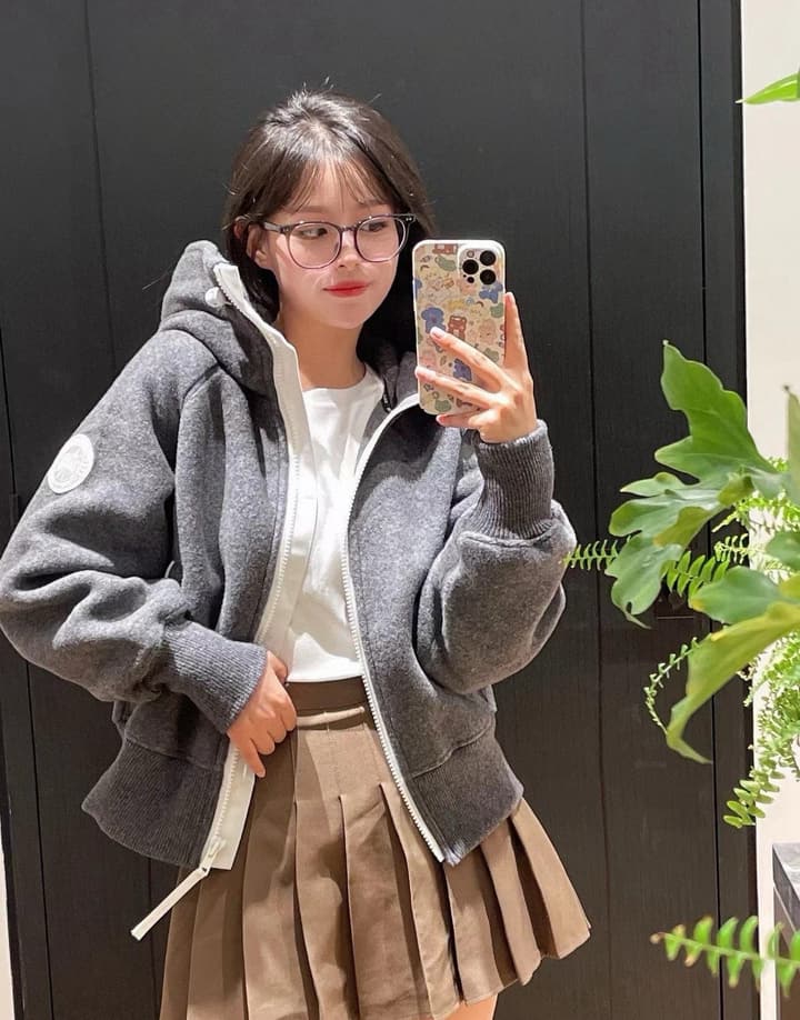 Canada Goose Custom Embroidered Woolen Hooded Jacket in Dark Charcoal Grey