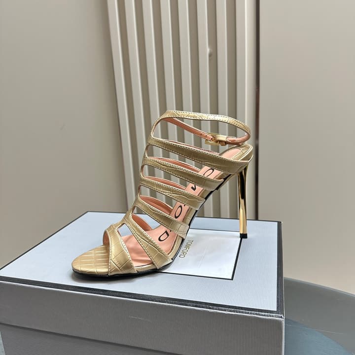 Tom Ford Metallic Slingback Mesh Heels – 2024 Runway Collection in Beige