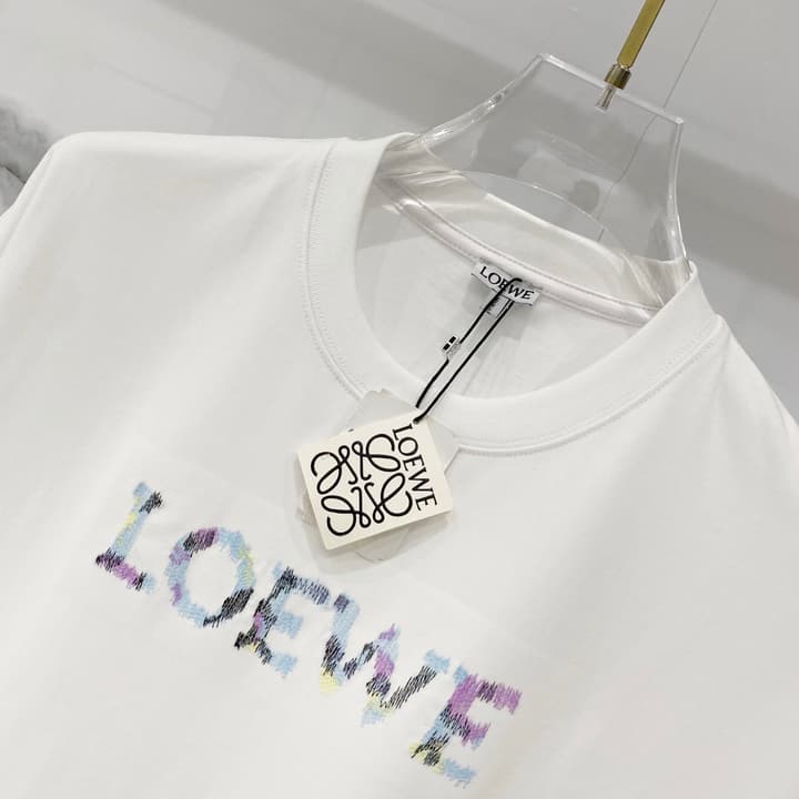 Loewe Rainbow Logo Embroidered Cotton T-Shirt in Classic Black