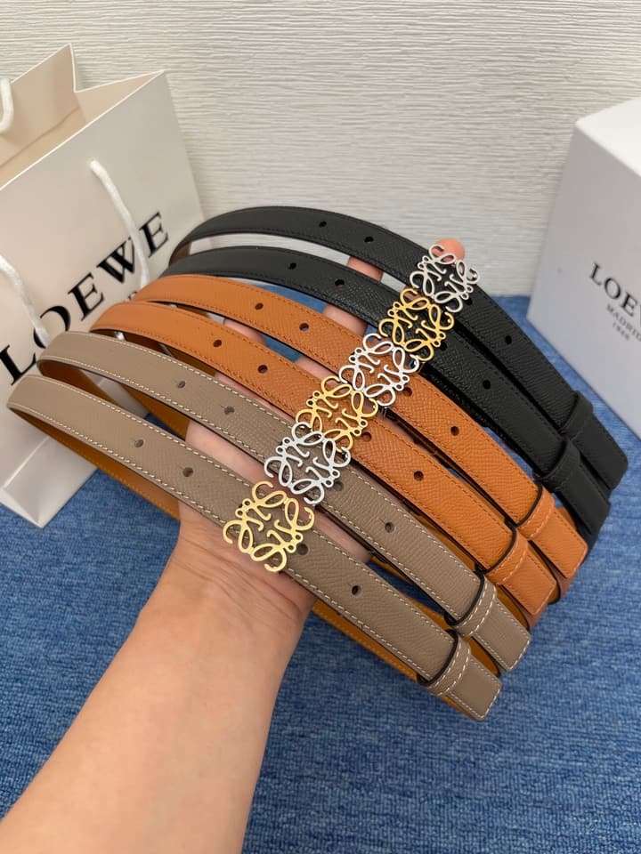 Loewe Calfskin Leather Belt in Black With Gold Buckle