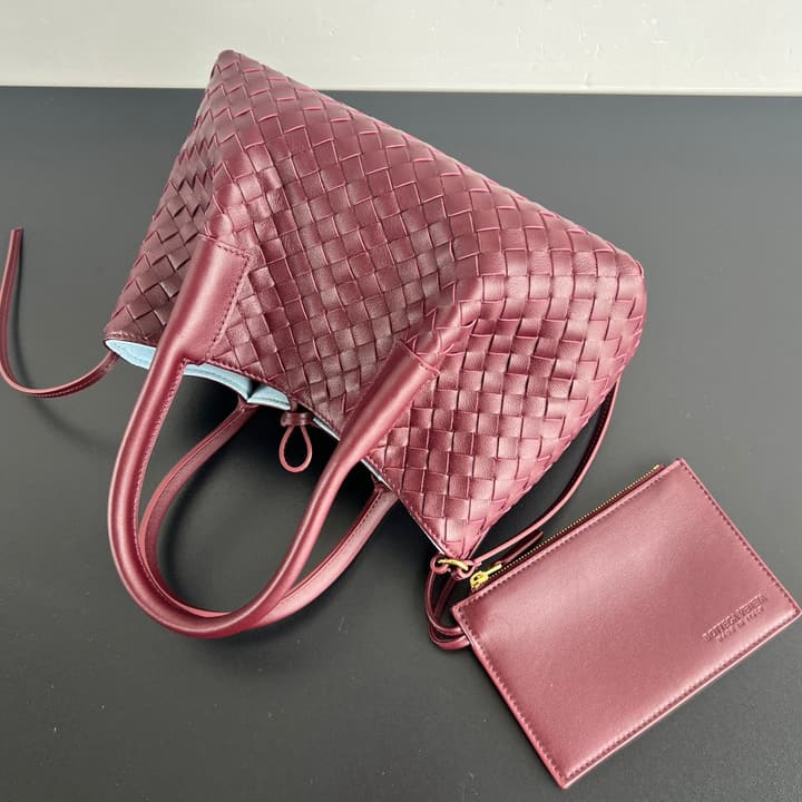 Bottega Veneta Pinacoteca Small Tote Handbag – 2025SS in Burgundy With Light Blue Lining A