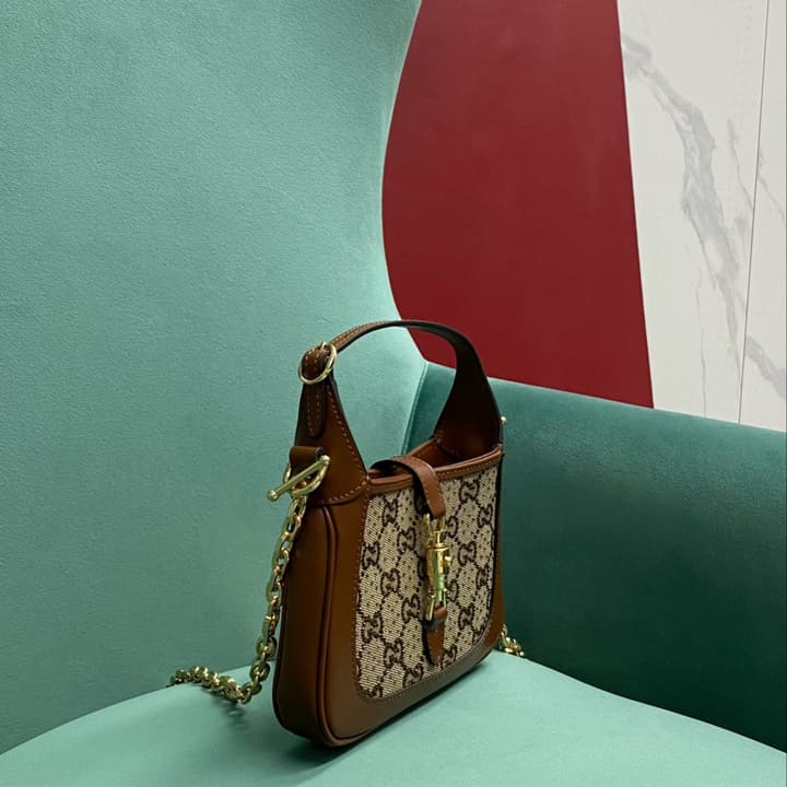 Gucci Jackie Mini Crystal-Embellished Shoulder Bag in Brown/G-Fabric Small Diamonds