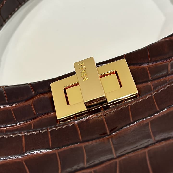 Fendi Peekaboo Embossed Crocodile Handbag in Classic Black Croc Embossed