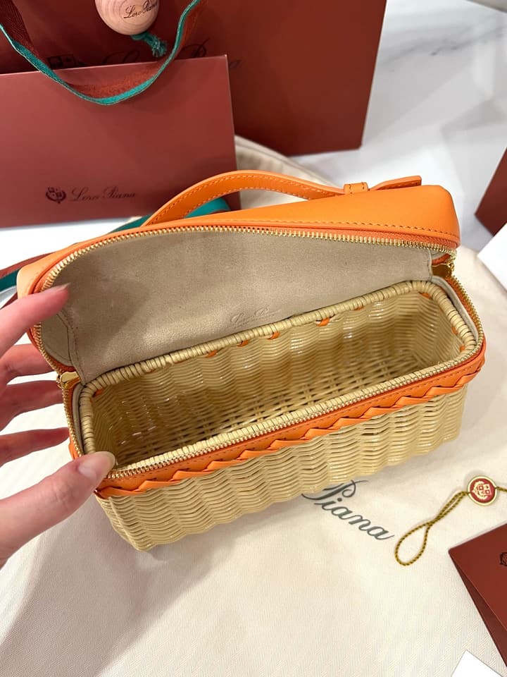 Loro Piana Extra Pocket L19 Woven Bamboo and Leather Bag in Cinnamon Orange