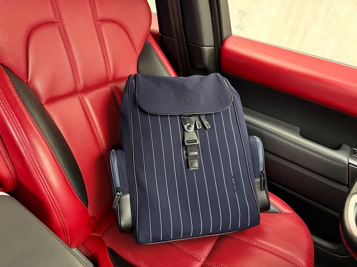 RIMOWA Never Still Large Canvas Backpack in Light Gray Pinstripe