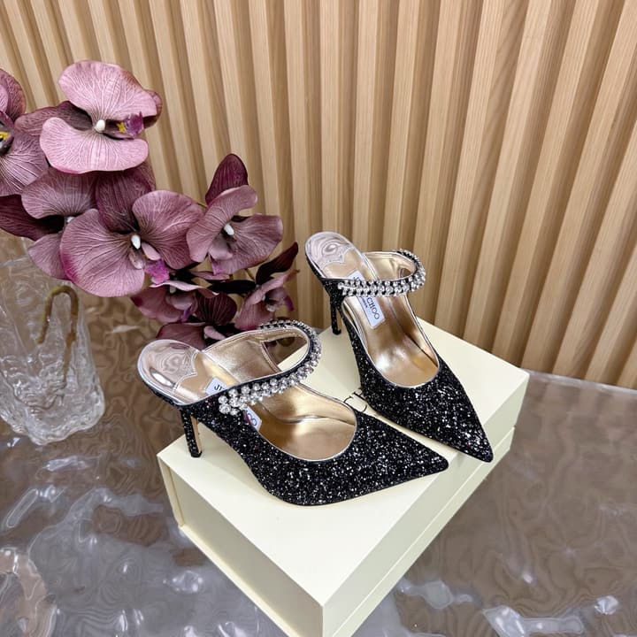 Jimmy Choo Sequined Evening Heels – 2025SS in Nude Shimmer