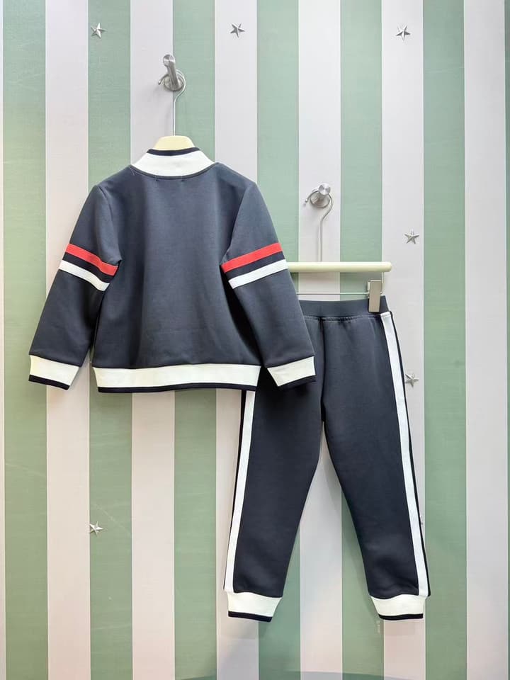 Moncler Children's Cardigan Sweatshirt Tracksuit – 2025AW in Dark Gray Tracksuit With Tri-color Stripes