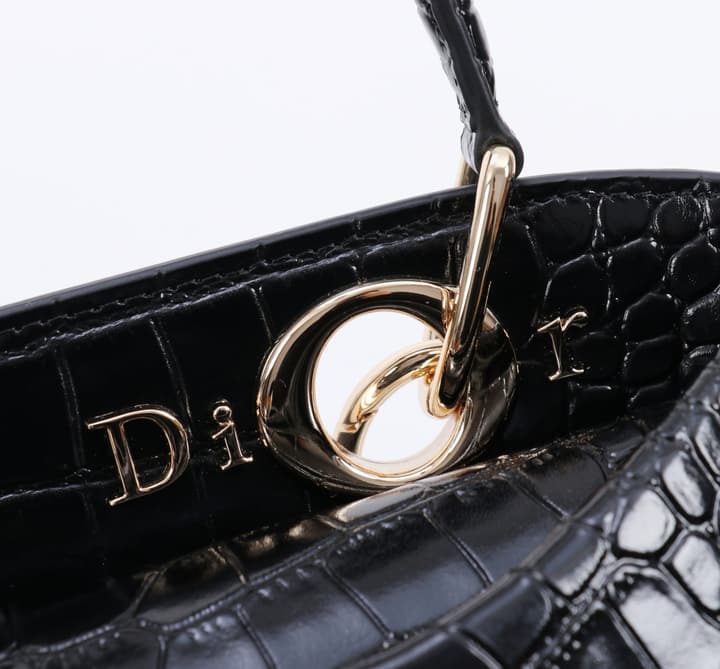 Dior Crocodile Embossed Bow Top Handle Bag – 2026SS in Black Crocodile Embossed