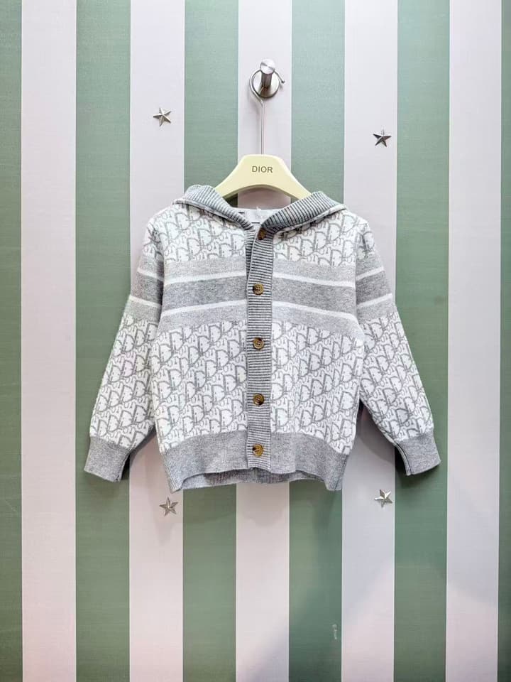Dior Classic Children's Knit Cardigan – Kids Collection – 2025SS in White And Grey Monogram Cardigan