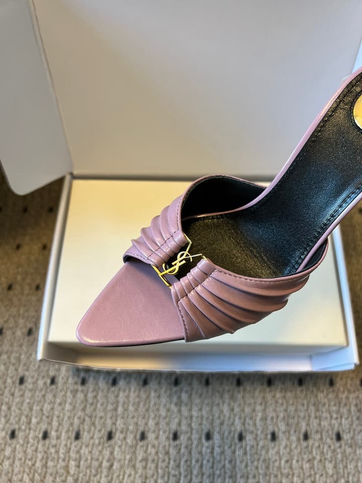Saint Laurent Ruched Leather Mules – 26SS in Beige