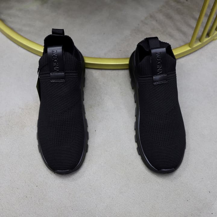 Zegna Cashmere Flyknit Sneakers in Navy Blue