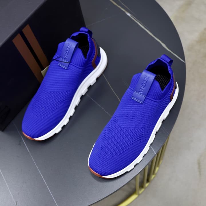 Zegna Cashmere Flyknit Sneakers in Navy Blue