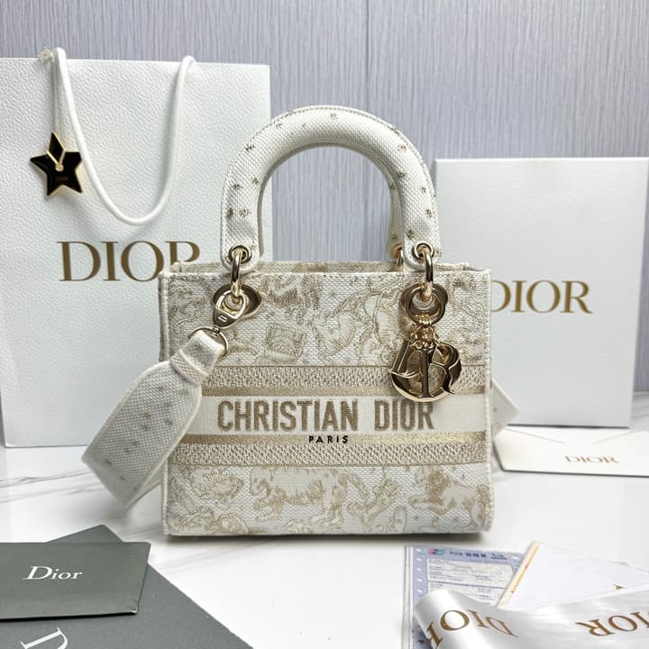 Dior Lady Dior 5-Grid Hand-Embroidered Handbag in Black Embroidered Toile