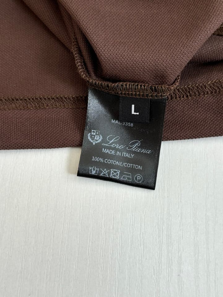 Loro Piana LP Logo Embroidered Pique Cotton Polo Shirt in Dark Brown
