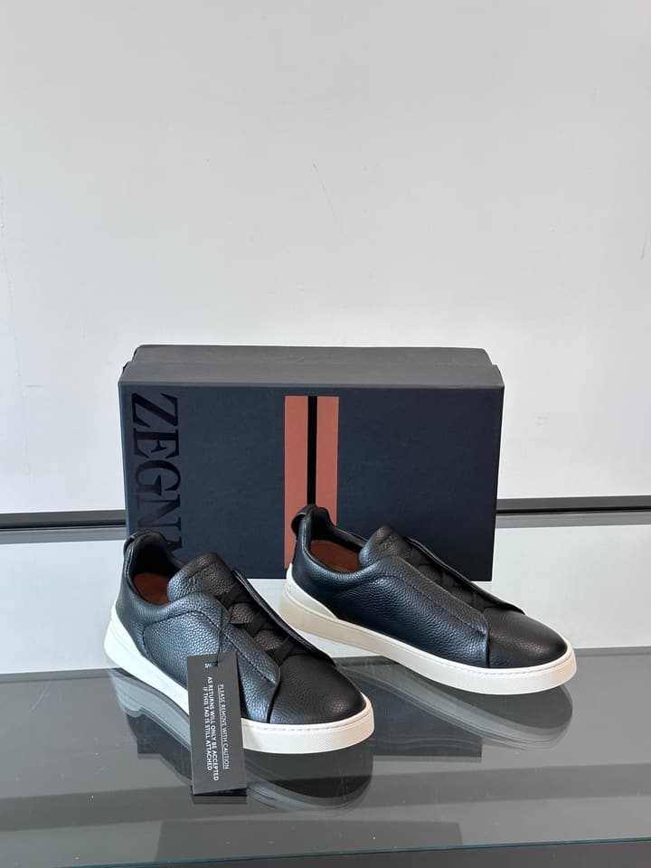 Zegna Men's Low-Top Leather Sneakers in Black & White