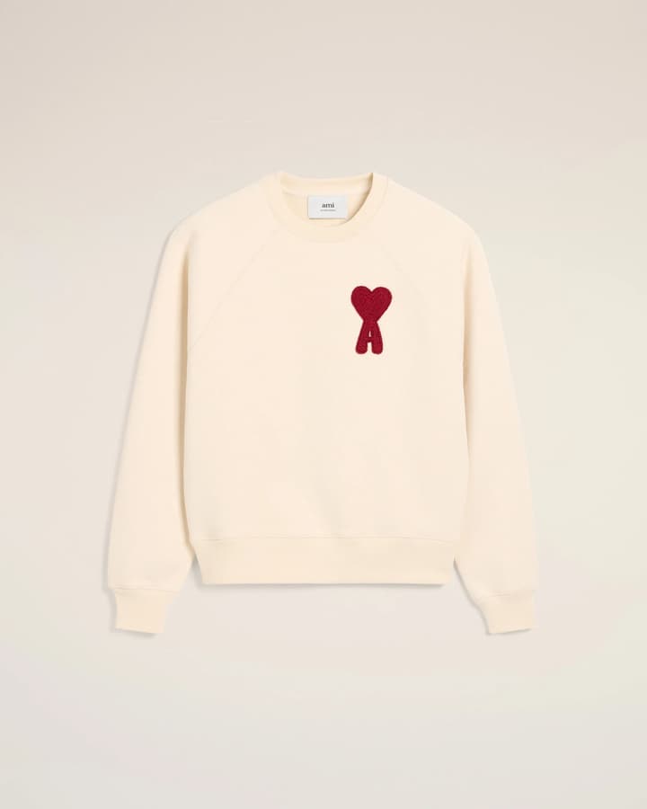 AMI Paris Ami de Coeur Raglan Crewneck Sweatshirt – 25FW in Apricot With Clear Heart