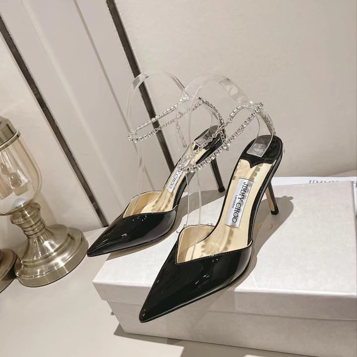 Jimmy Choo Rhinestone and Pearl Embellished Sandals – 2025 Collection in Black Patent