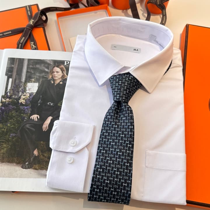 Hermès Men's Printed Silk Tie Series in Light Aqua Patterned