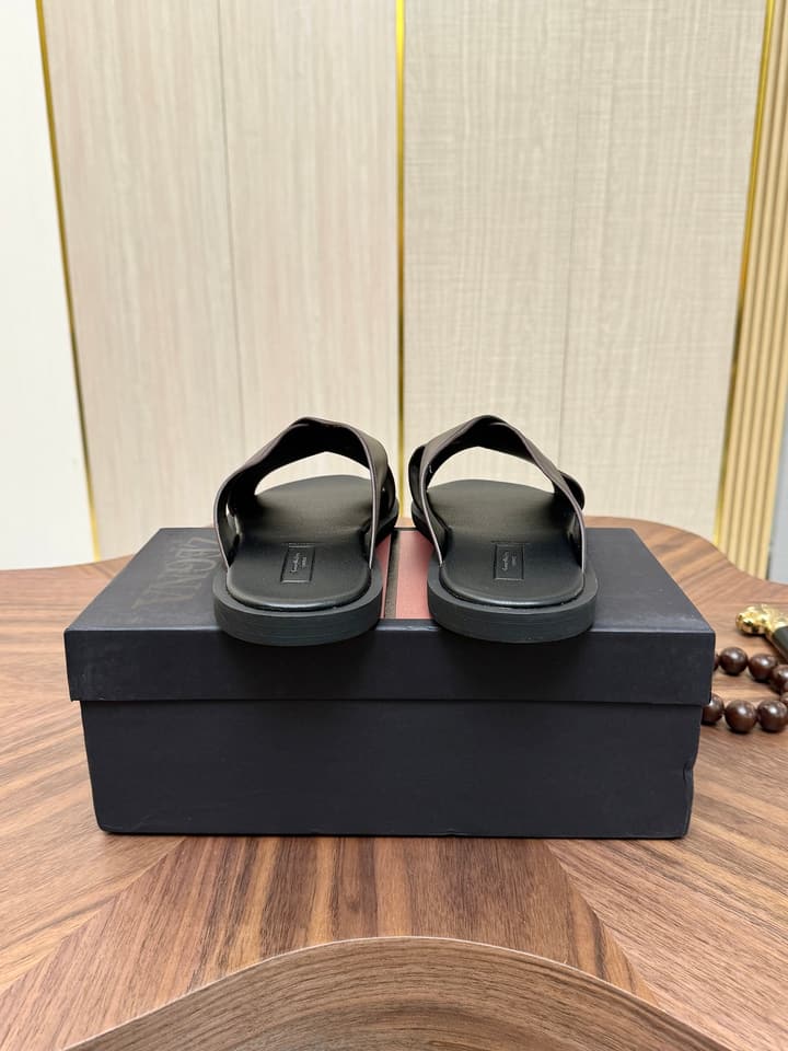 Zegna Men's Cross Strap Leather Slippers