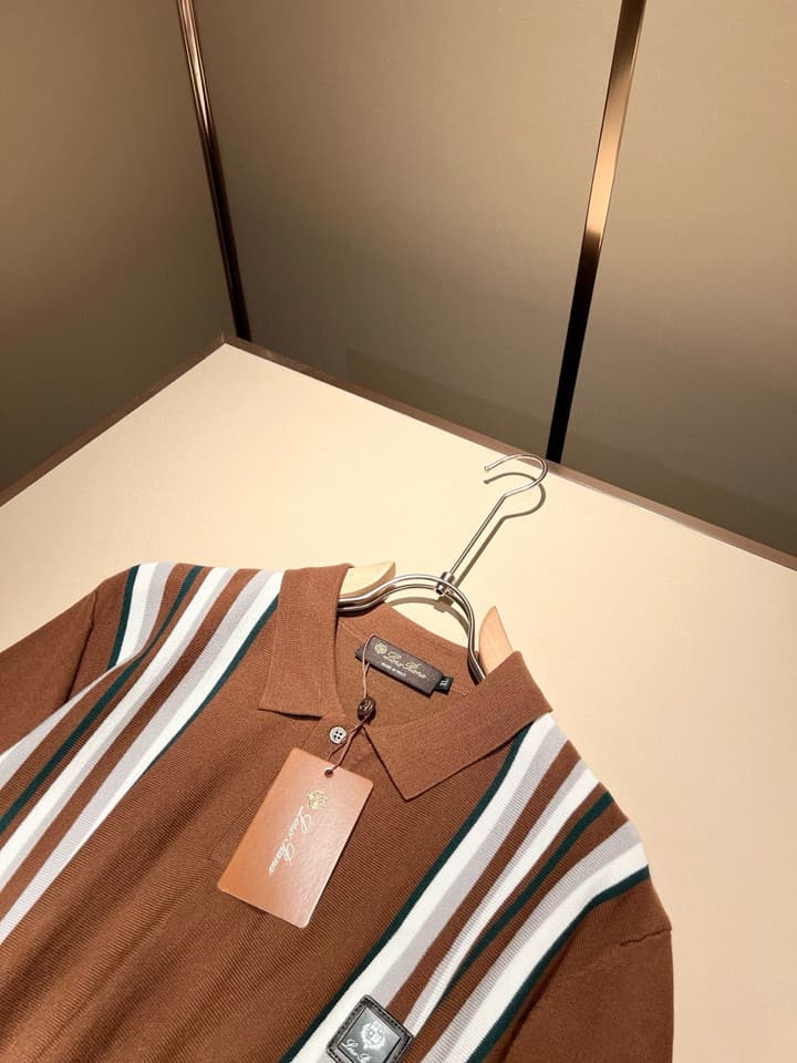 Loro Piana Men's Knit Polo Shirt – Spring/Summer 2025 in Brown Striped Knit Polo