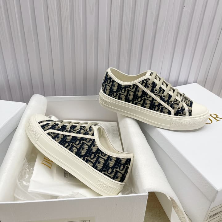 Dior Embroidered Flat Sport Sneakers in Grey Oblique Embroidery