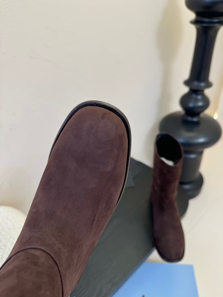 Prada Thick-Sole Knight Boots – 25SS in Dark Brown Suede