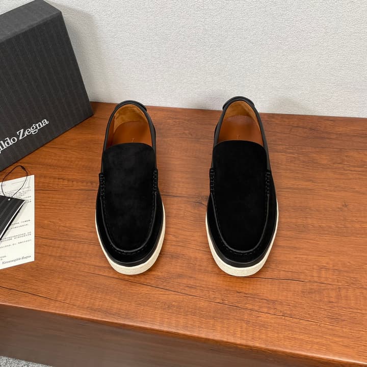 Zegna Suede Leather Slip-On Loafers
